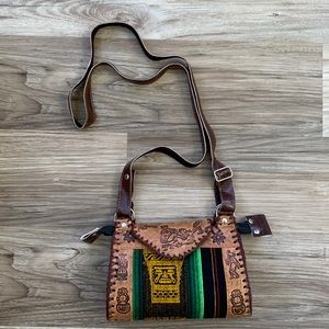 Peruvian Tribal Print Leather Purse Pocketbook Manta Hand Tooled Handmade Peru